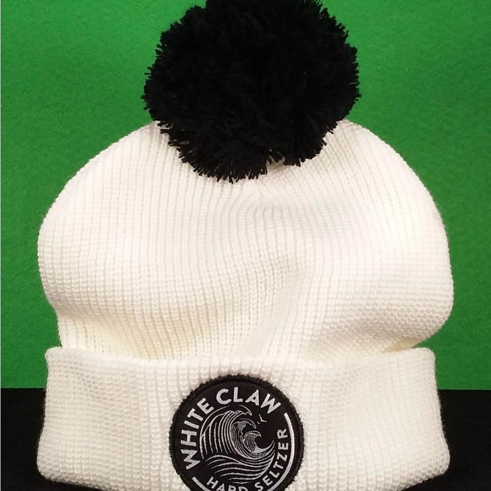 White Claw unisex adult Beanie with Black Pom-Pom